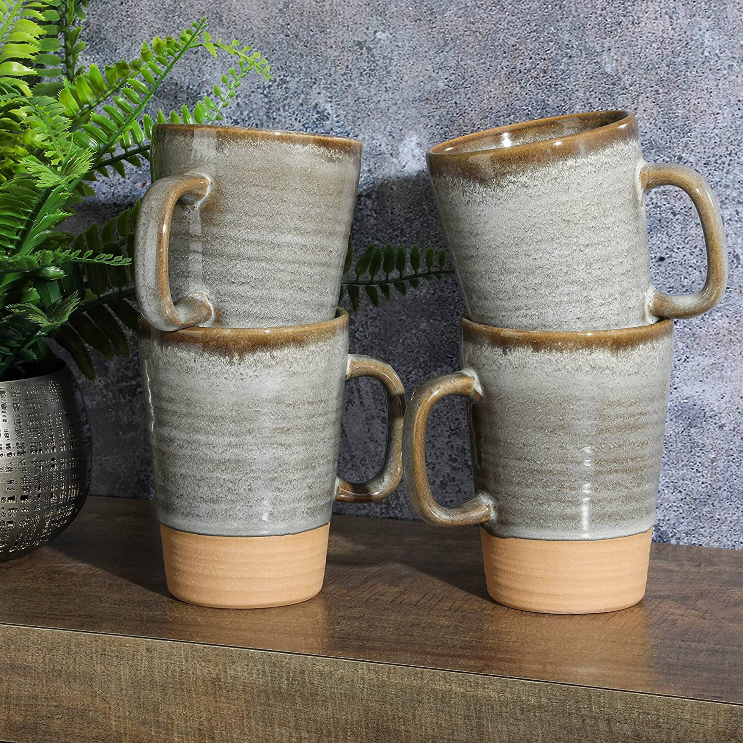Alt View 3. Gibson - Gibson Elite Dreamweaver 4 Piece 17 Ounce Round Earthenware Mug Set in Earthy Brown - Earthy Brown.
