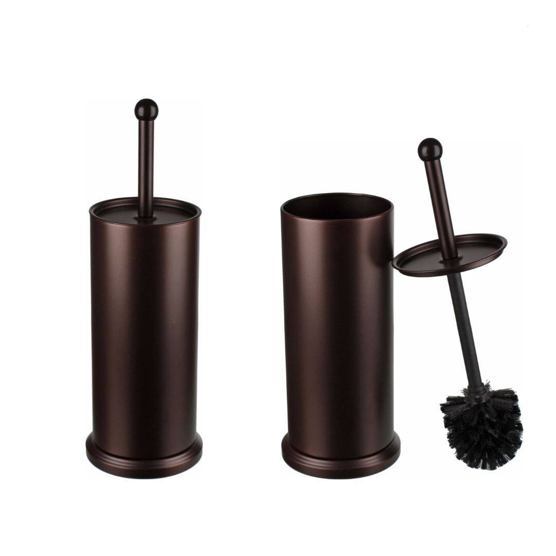 Angle. Home It - Bronze Toilet Brush with Holder & Lid – Durable Stainless Steel Handle, Stylish Bathroom Cleaning Set - Bronze.