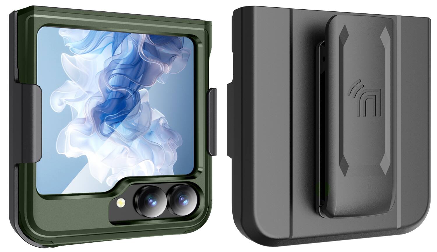 Alt View 6. Nakedcellphone - Rizz Case Combo for Samsung Galaxy Z Flip 6 / Z Flip 7 FE - Hybrid Cover and Belt Clip Holster Holder Combination - Olive.