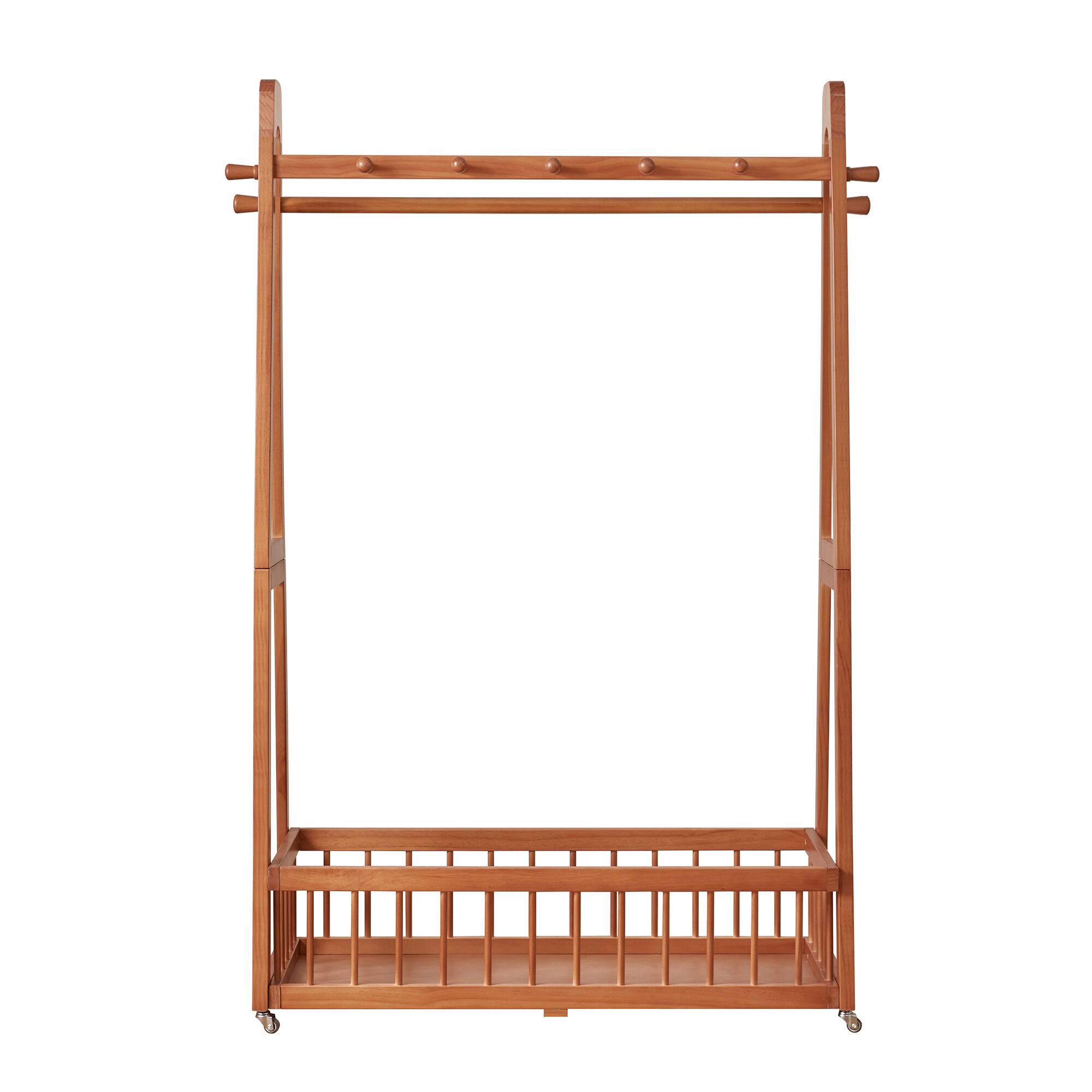 LUCKY ONE Solid Wood Freestanding Clothing Garment Rack with Lockable ...