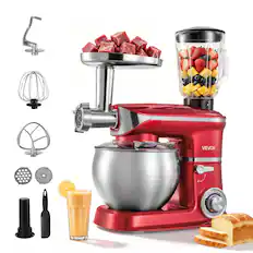 Front. VEVOR - 6.3 Qt 3-in-1 Tilt Head Stand Mixer 400W Electric Dough Mixer, Multifunctional Food Kitchen Mixer - Red;Silver.