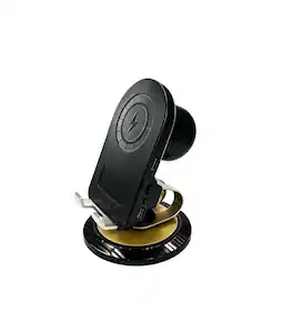 Oumilen - Wireless Charging Phone Stand with Induction Speaker – 360° Rotatable Phone Tablet Holder with Surround Sound for Desk - Black