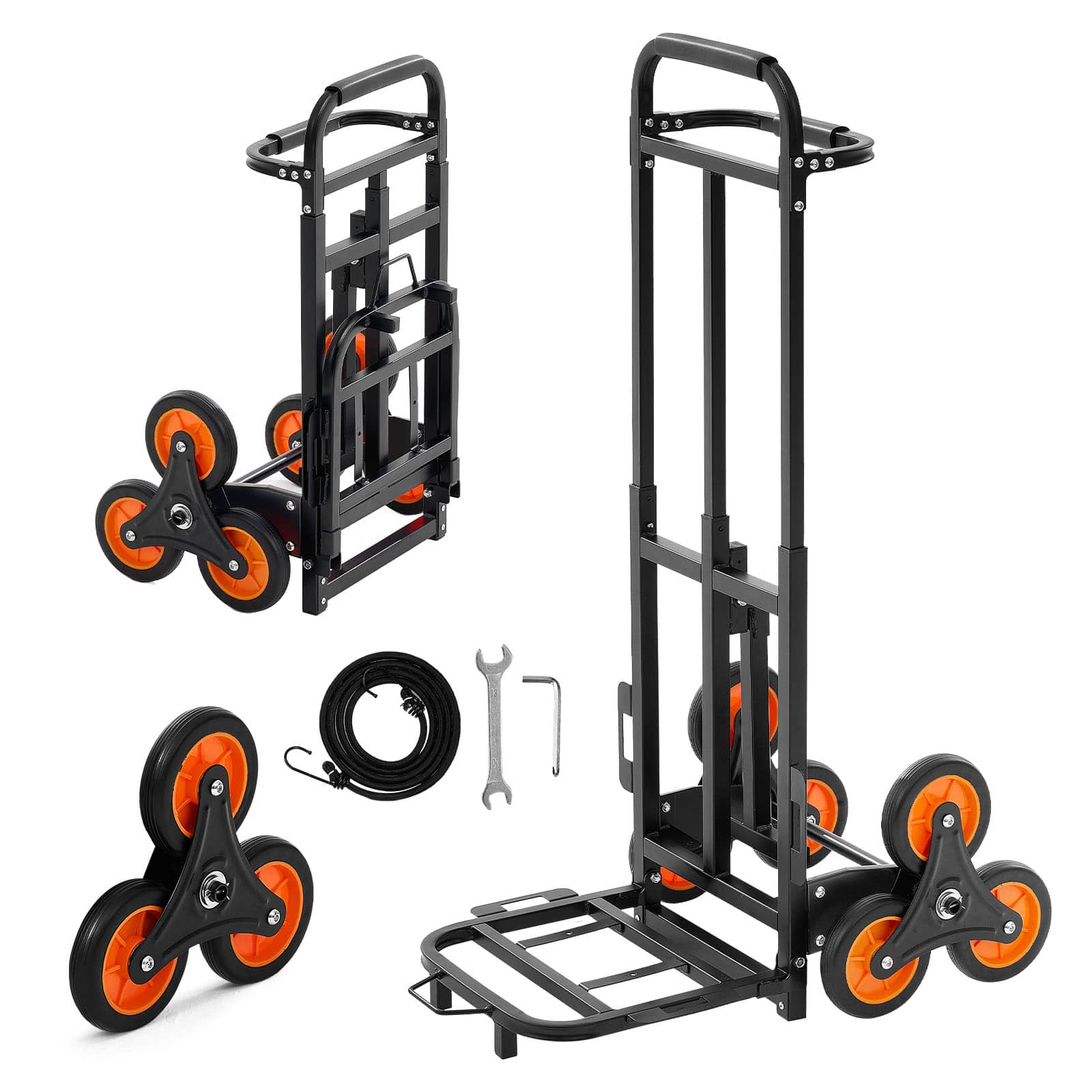 VEVOR - Stair Climbing Cart, 220 lbs Stair-Climbing Capacity, Heavy-Duty Folding Trolley Cart with Telescoping Handle - Black