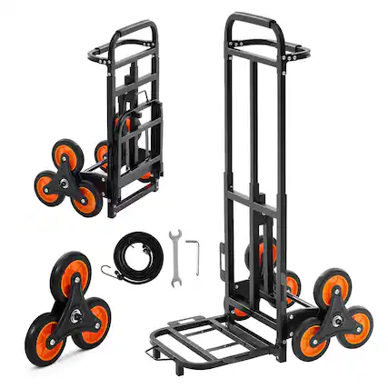 Front. VEVOR - Stair Climbing Cart, 220 lbs Stair-Climbing Capacity, Heavy-Duty Folding Trolley Cart with Telescoping Handle - Black.