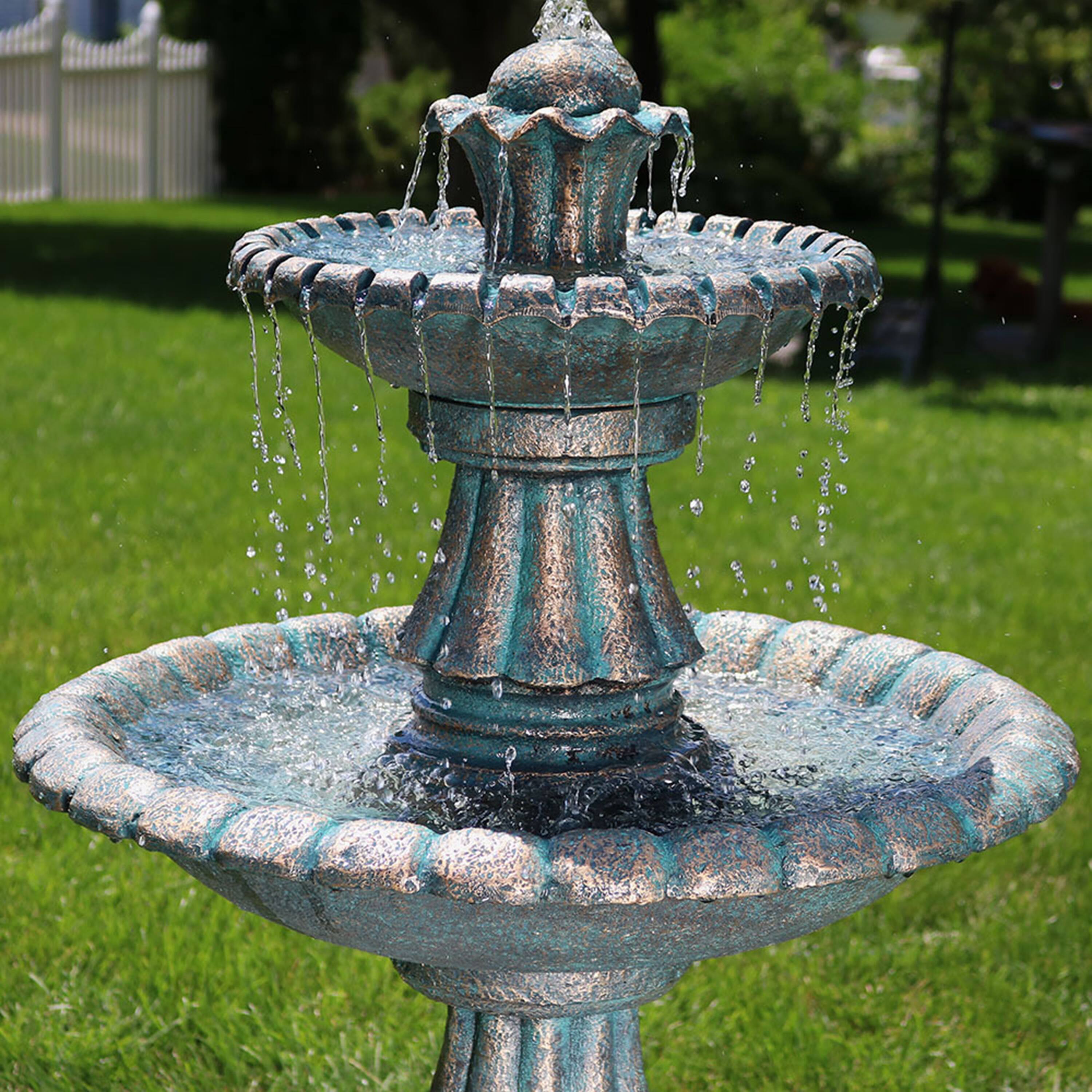 Alt View 5. Sunnydaze - Nouveau Tiered Polyresin Outdoor 2-Tier Water Fountain - Green.