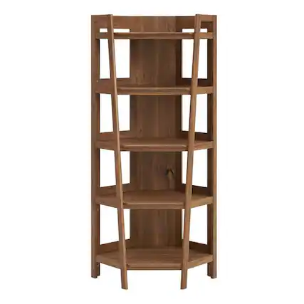 Front. FurniFact - Brown corner bookshelf with spacious shelves and modern design - Brown.
