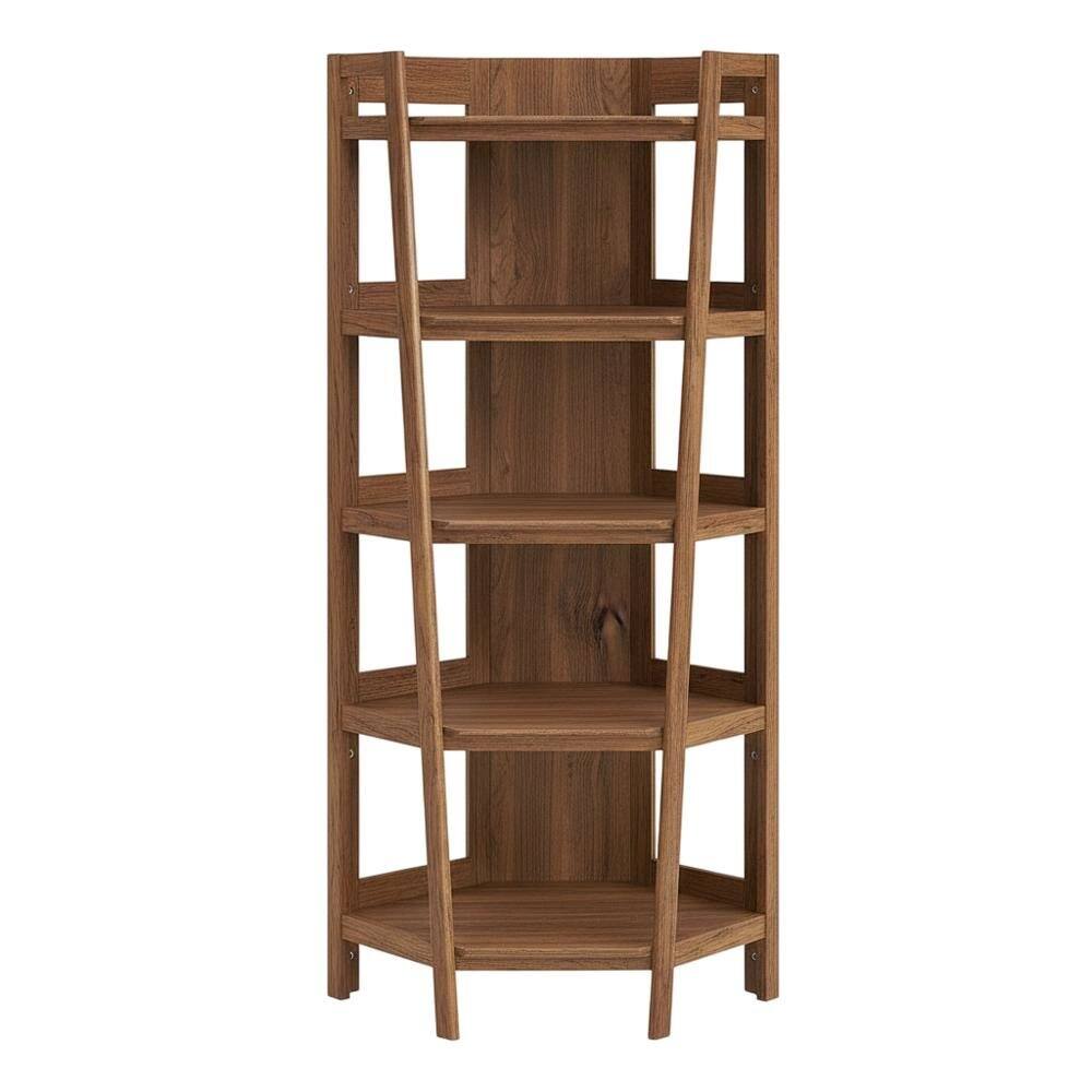 Front. FurniFact - Brown corner bookshelf with spacious shelves and modern design - Brown.