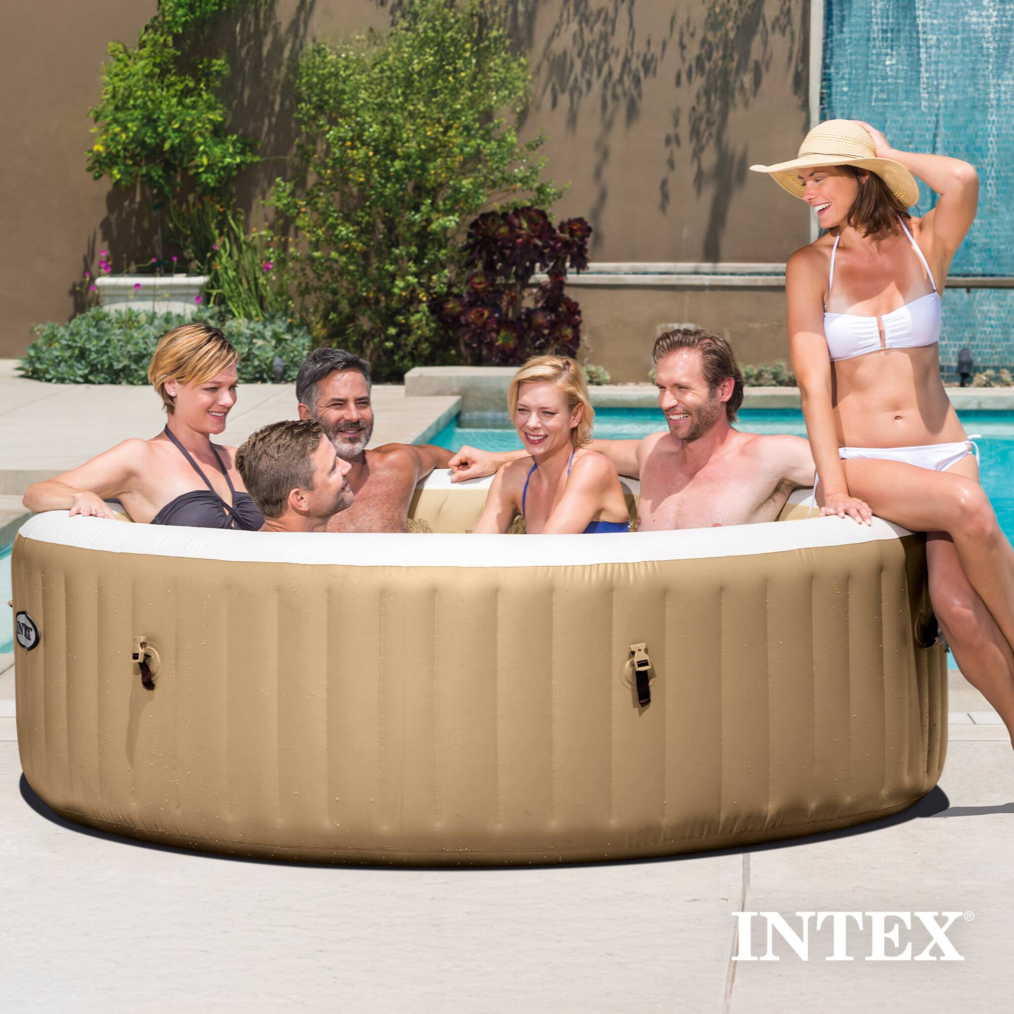 Alt View 3. Intex - Intex PureSpa 6 Person Bubble Massage Inflatable Hot Tub Spa Set, Sahara Tan - Brown/White.