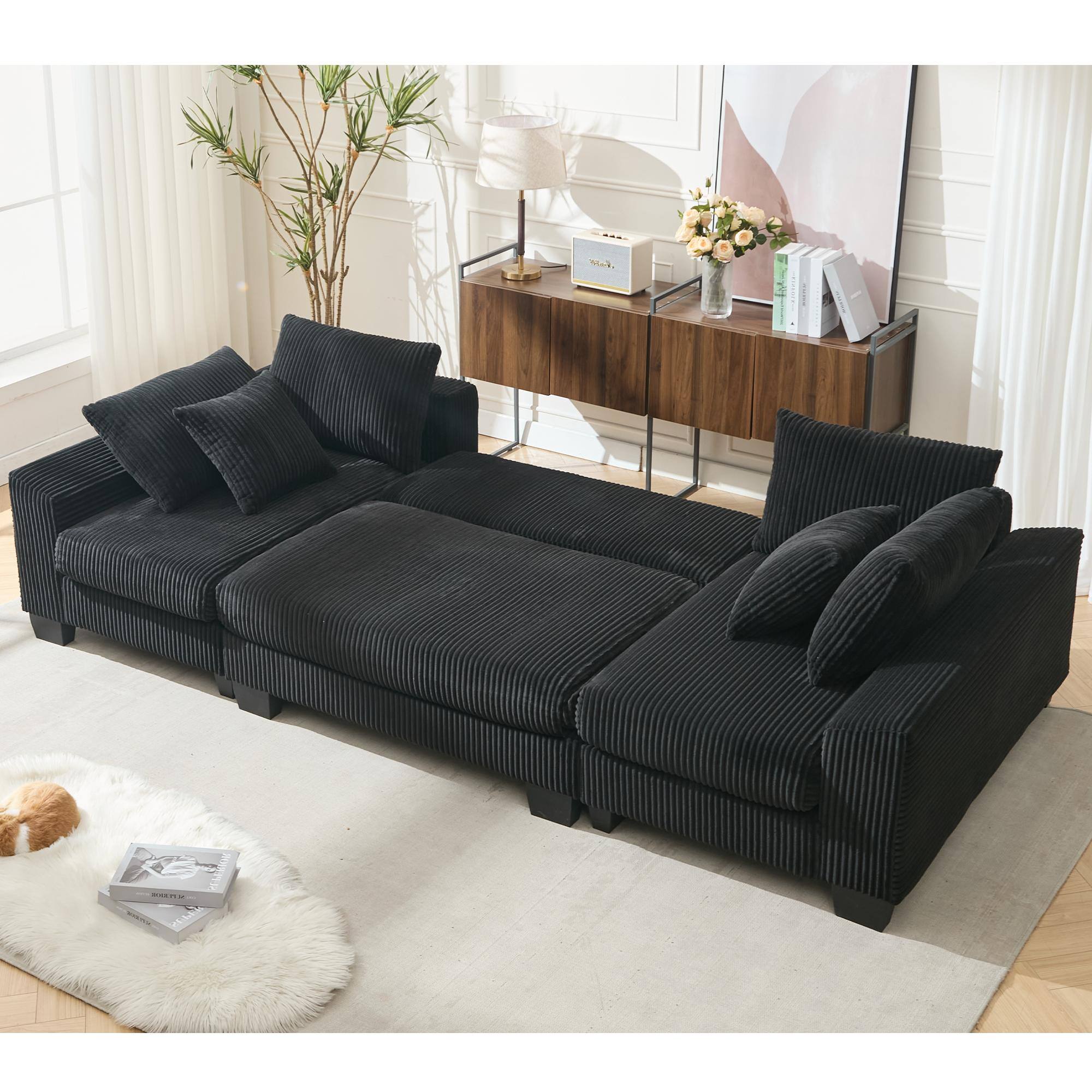 Angle. Roomtec - NEW ARRIVED VIDEO PROVIDED 114 inch Sleeper SofaU Shaped Sofa Pull Out BedConvertible Oversize 2 in 1 Sleeper Sofa - Black.