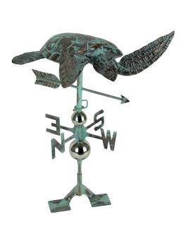 Zeckos - Verdigris Patina Metal Sea Turtle Weathervane with Roof Mount - Green