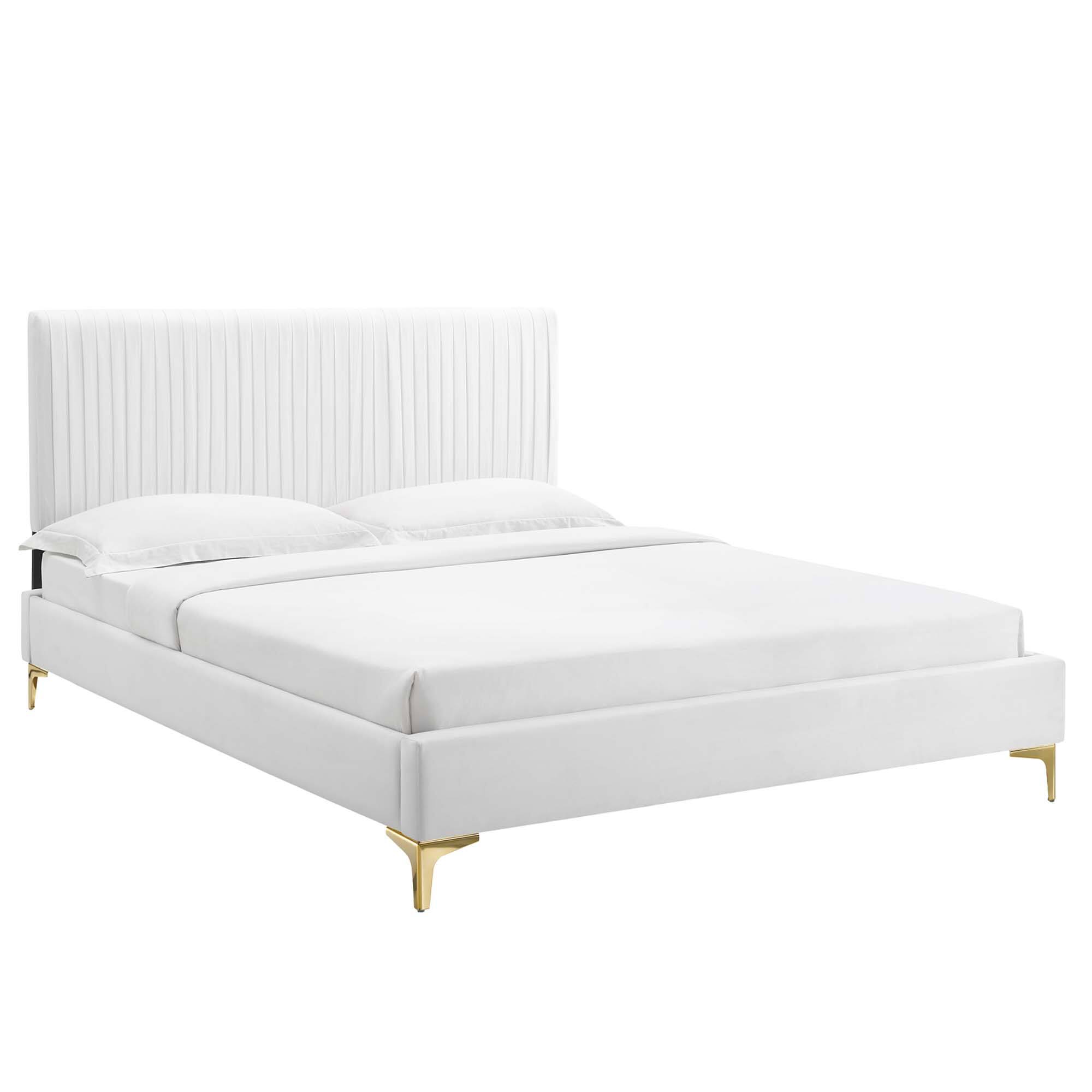 Front. Modway - Peyton Performance Velvet Queen Platform Bed - White.