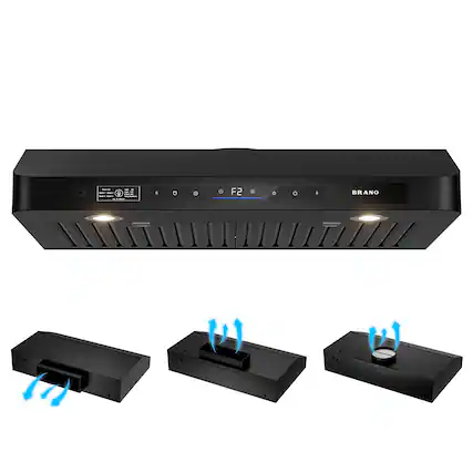 Front. Brano - 30 Inch Under Cabinet Range Hood Ducted Kitchen Hood Vent with Voice Control,900CFM,Black - black.