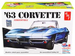 Skill 2 Model Kit 1963 Chevrolet Corvette Convertible 3-in-1 Kit 1/25 Scale Model by AMT - Blue