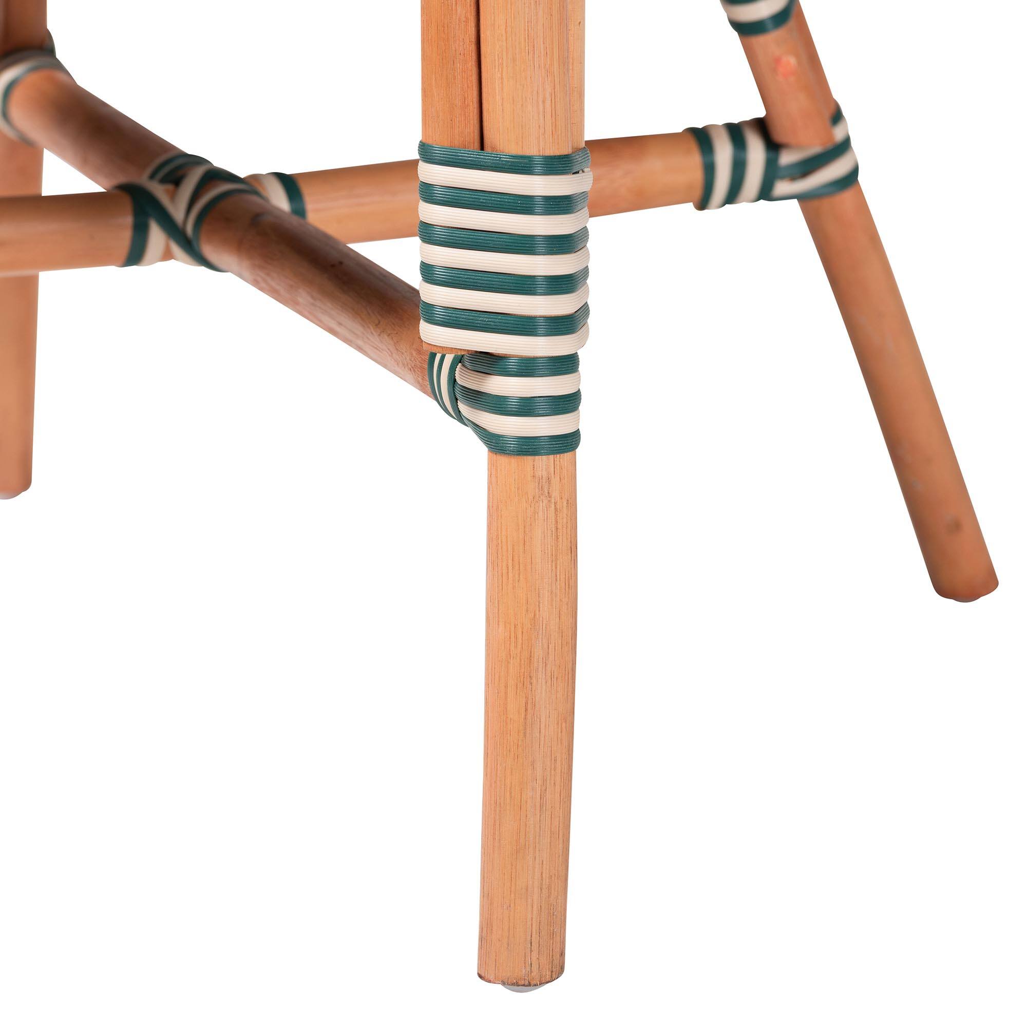 Alt View 2. bali & pari - Mattie Rattan Bistro Chair - Cafe-Style Dining Chair with Curved Arms for Indoor/Outdoor Lounge, Green - Natural Brown/Green/White.