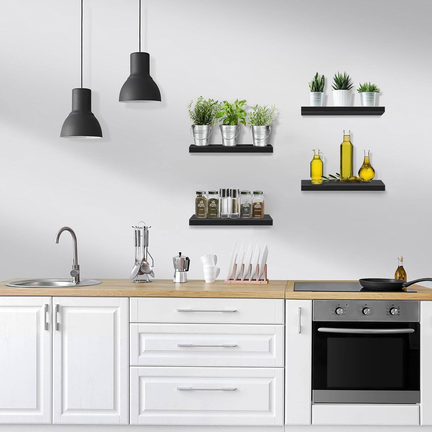 Alt View 4. Sorbus - 4 Pack 16 Inch Sorbus Floating Shelves - for Bedroom, Kitchen, Living Room, Office - for Trophies, Books, Frames, etc - Black.