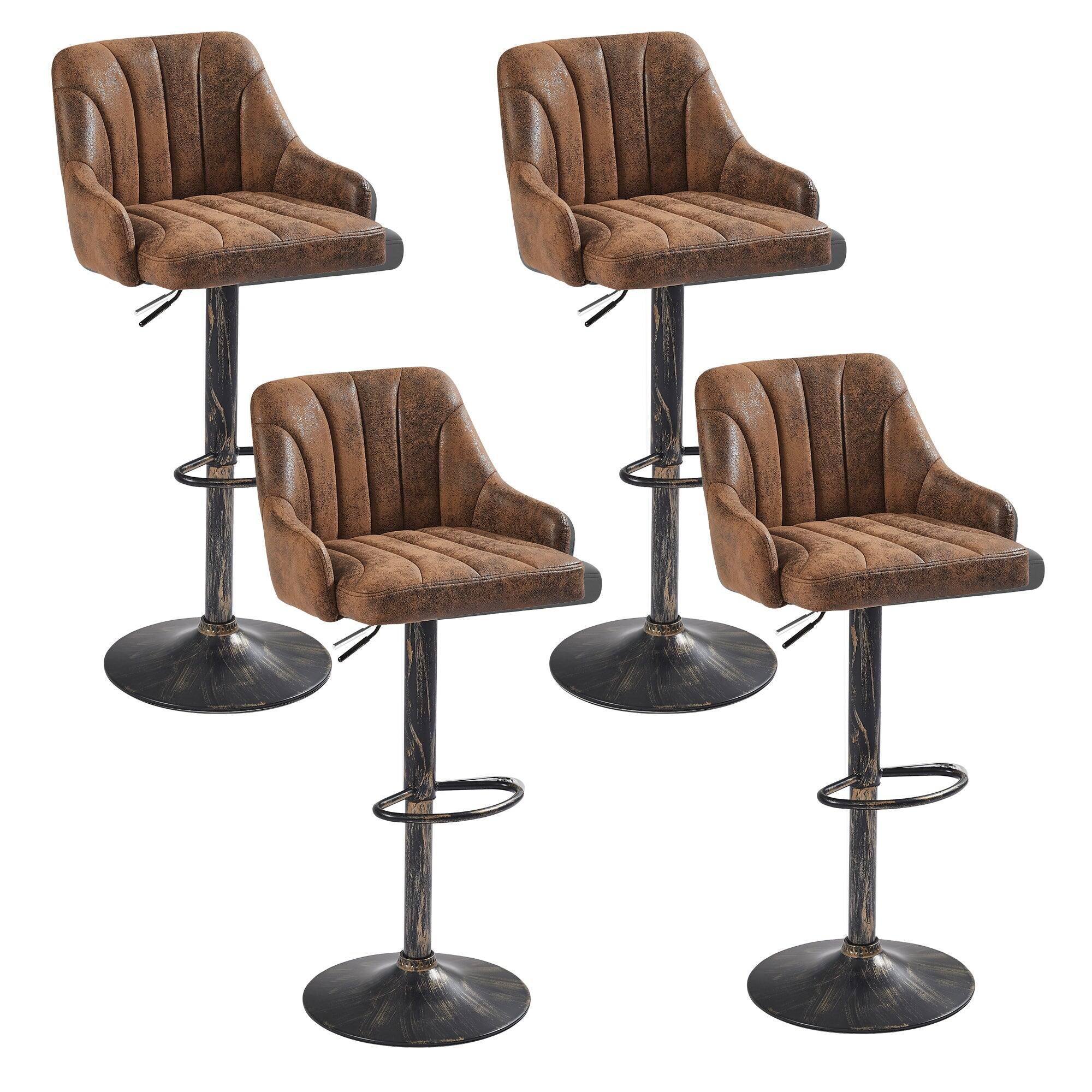 Front. Vecelo - Set of 4 Adjustable Swivel Bar Stools - PU Leather Seat, 360° Rotation, Height 35.4"-43.7", 330lb Capacity - Dark Brown.