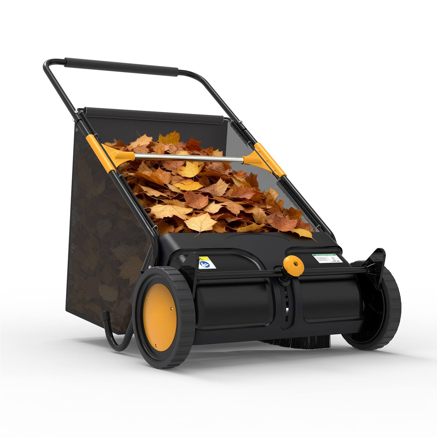 Front. TMWINGS - 21" Push Lawn Sweeper, Leaf & Grass Collector with 3.4 cu.ft. Hopper Bag, Spinnings Brushes & Rubber Wheels, Foldable - Black.