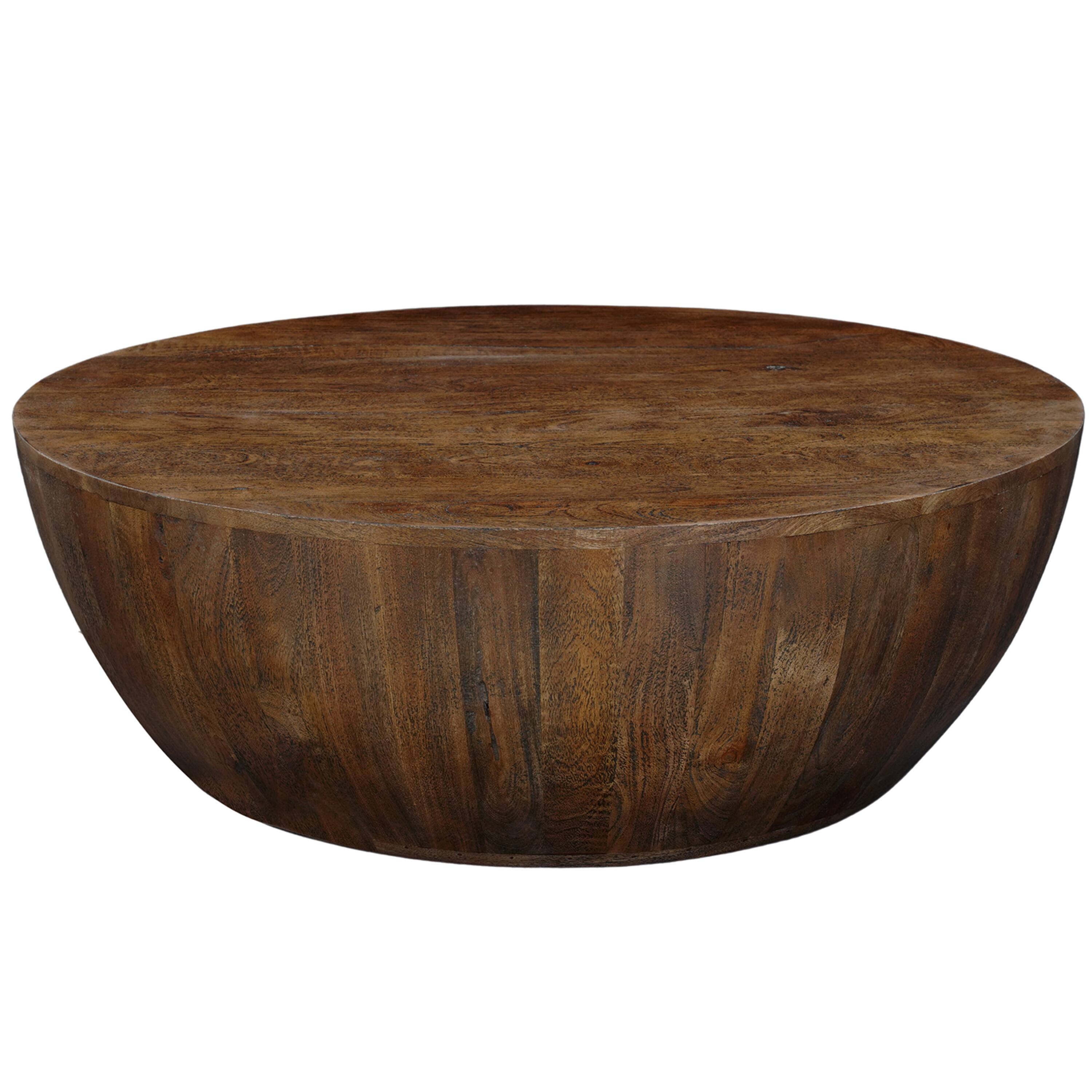 Alt View 1. Manhattan Lane - Arthur Coffee Table | 35.5" Round Top | Drum Shaped - Brown.