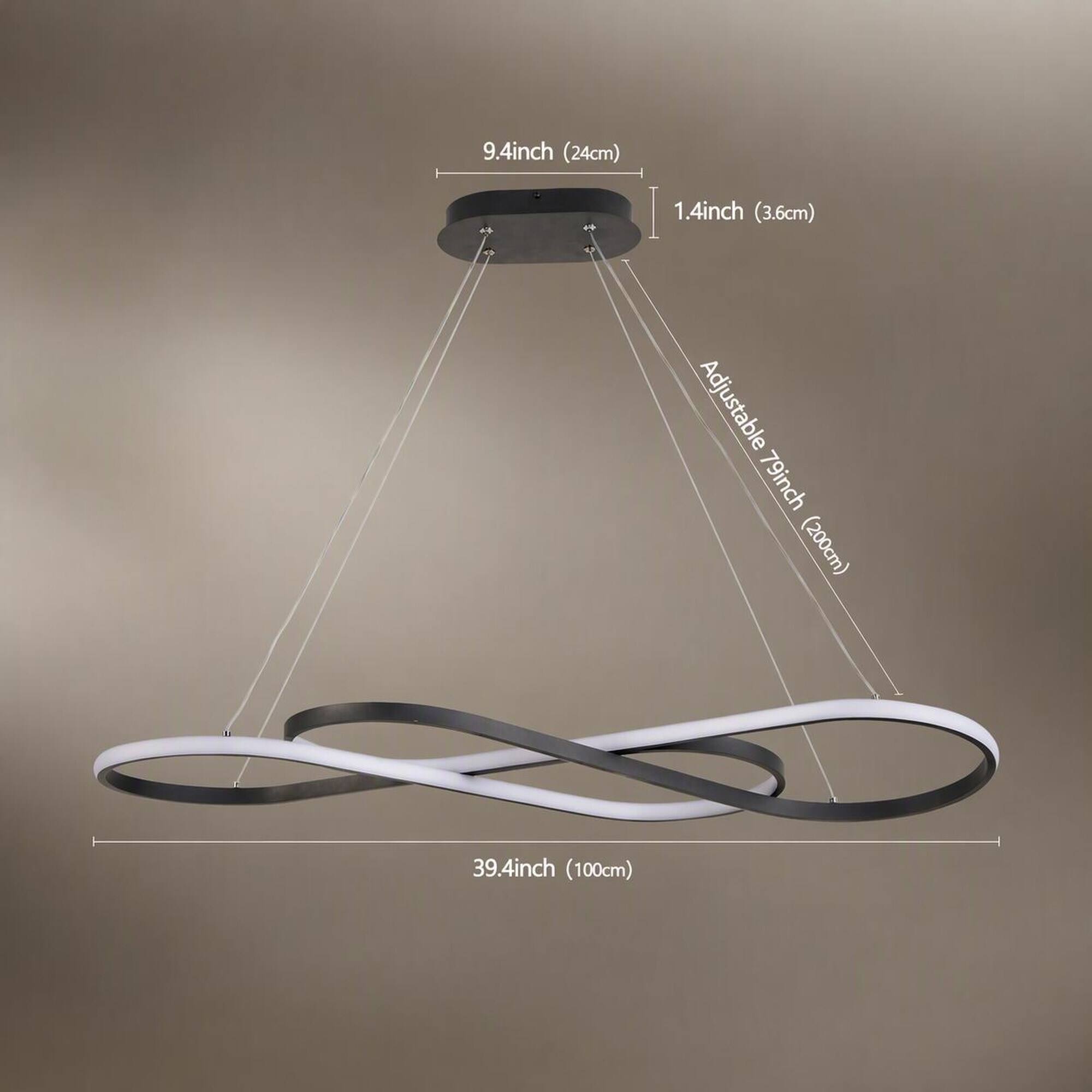 9.4 inch (24 cm)  
1.4 inch (3.6 cm)  
Adjustable 79 inch (200 cm)  
39.4 inch (100 cm)