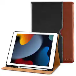 DTTO - Case for iPad 9th/8th/7th Generation 10.2 Inch 2021/2020/2019, Premium Leather Folio Stand - Auto Wake/Sleep - Black Brown