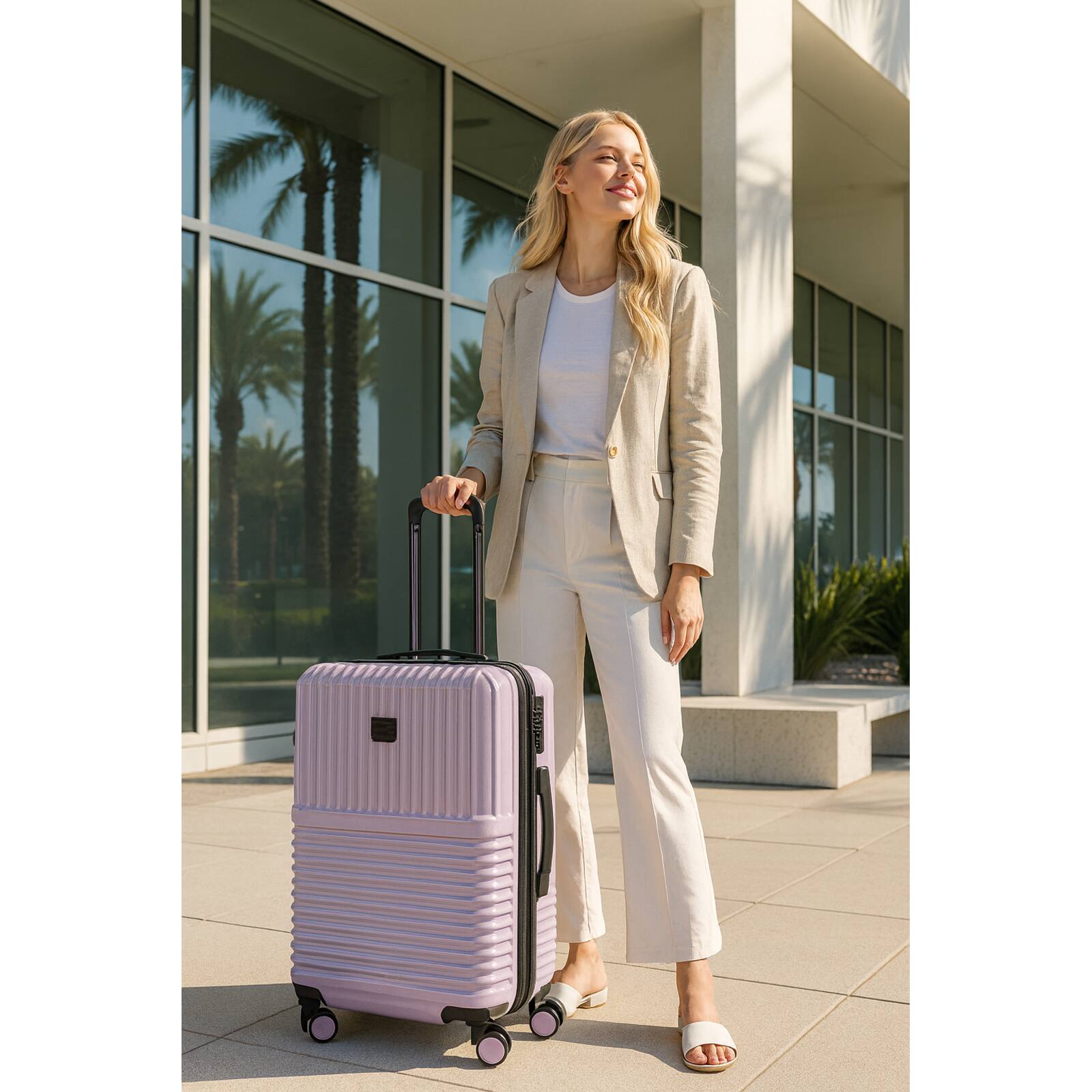 Angle. World Traveler - World Traveler Dejuno Tonal 24-Inch Polycarbonate Spinner Luggage - Lavender - Lavender.