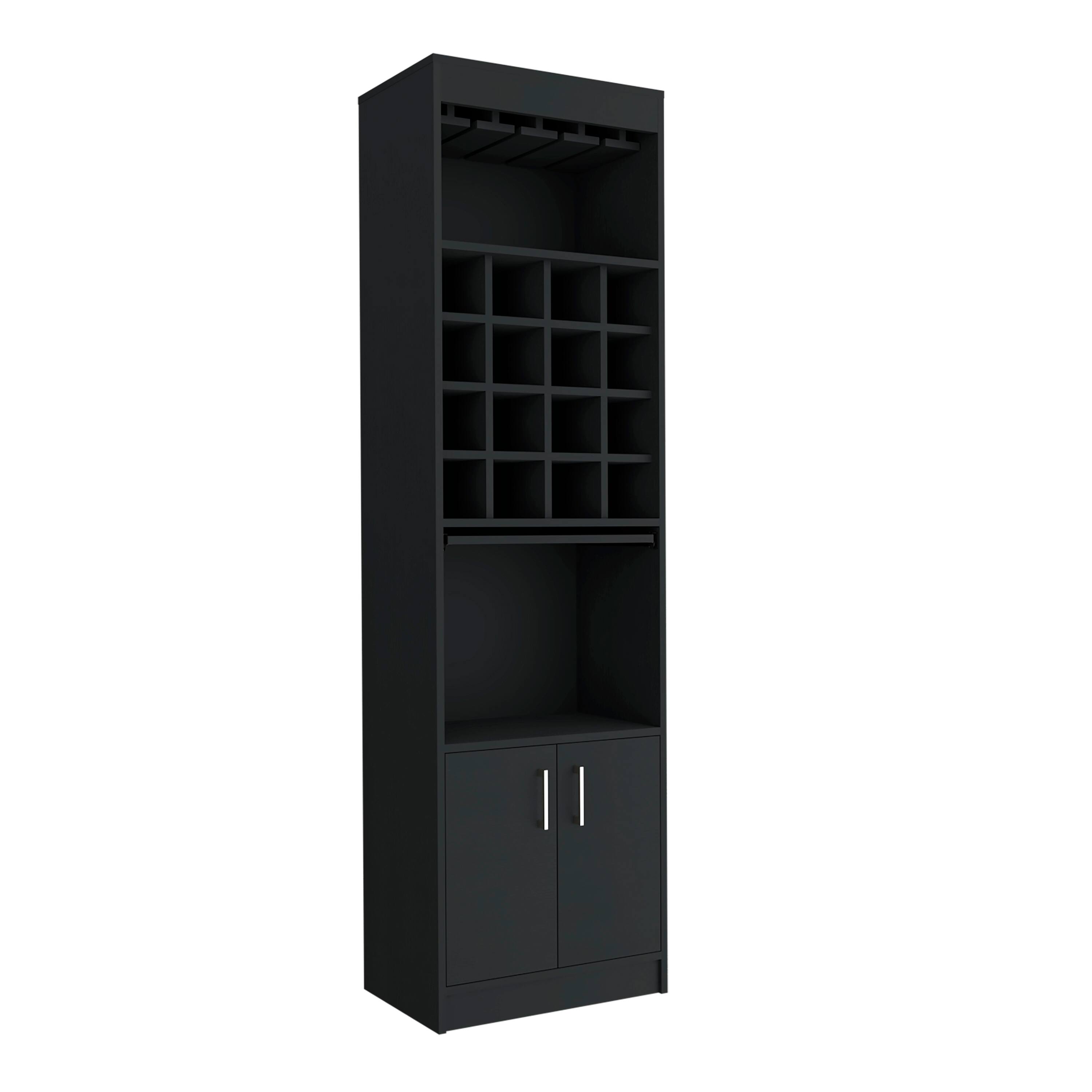 Front. TuHome - Being Kava Bar Cabinet, Double Door, Two Shelves, Sixteen Built-In Wine Rack, Bar room - Black.