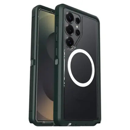 Front. OtterBox - Defender Series Pro XT Hard Shell with Magnets for Samsung Galaxy S25 Ultra - Sagebrush Green.