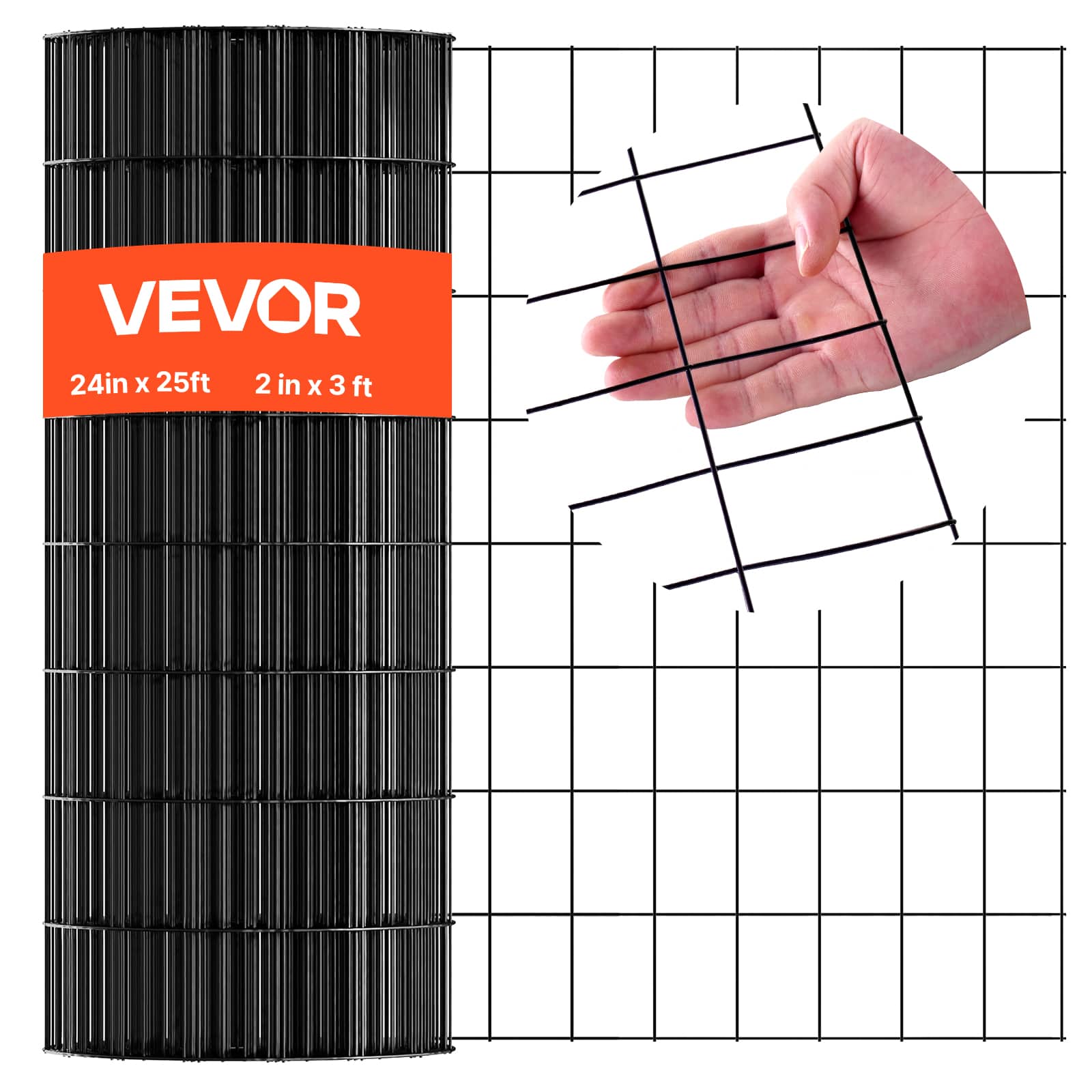 VEVOR - Hardware Cloth 24 in x 25ft, 2x3in Mesh 16 Gauge Galvanized Wire Mesh Roll, Weather-Resistant Vinyl Coated Wire Fencing - Black