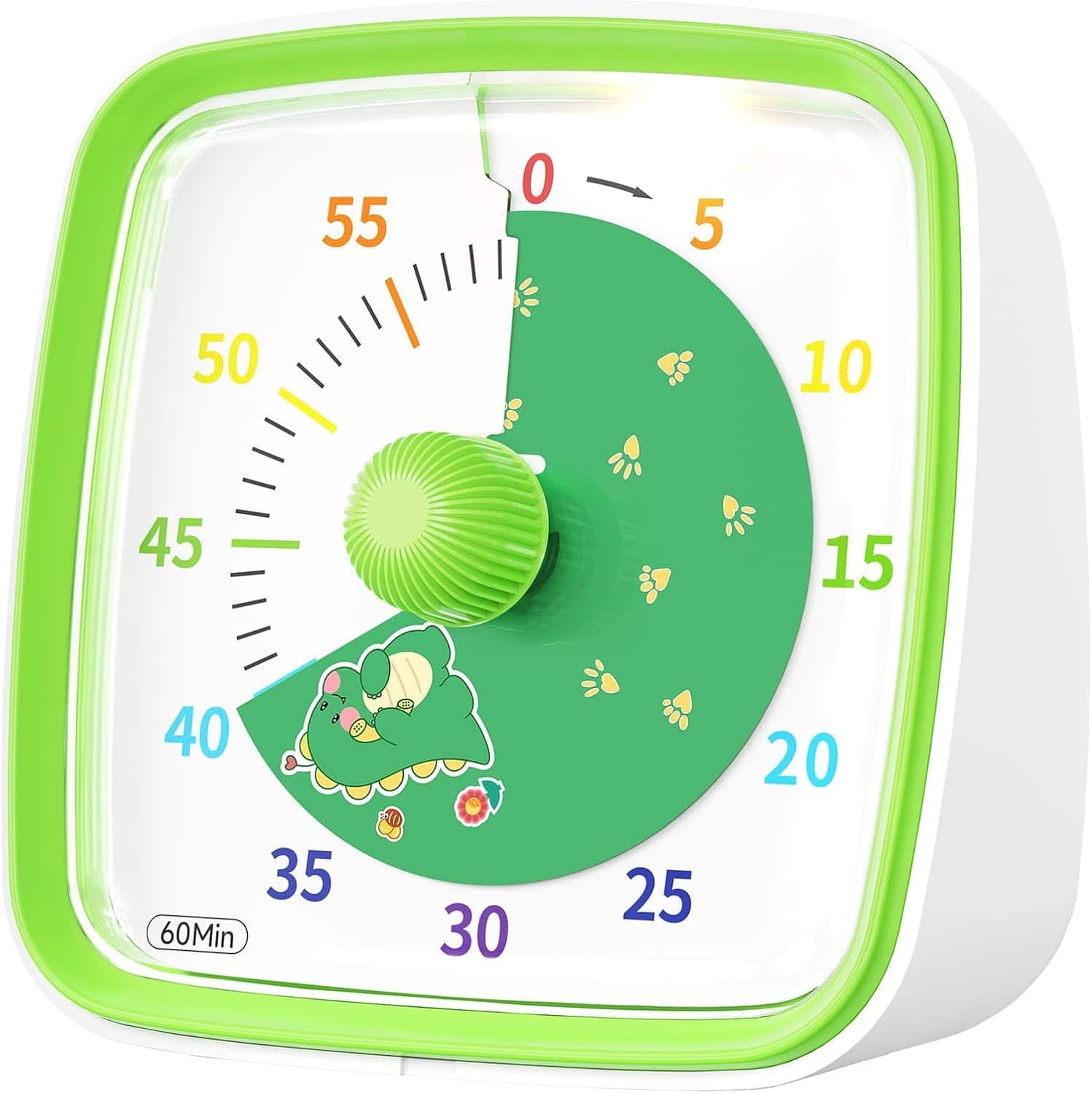 Auledio - 60-Min Visual Timer with Night Light – Silent Dinosaur Countdown Clock for Kids & Adults, 60-Min Dial Timer - Green