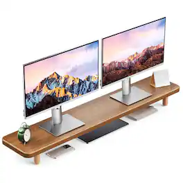 Hanke - Dual Monitor Stand - 39 Inchs Wood Riser For 2 Monitor laptop Computer tv pc printers Office - Walnut 39.37in