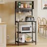 Bestier - 5-Tier Kitchen Bakers Rack with 3 Outlets 8 S-Hooks Microwave Rack - Black Grained