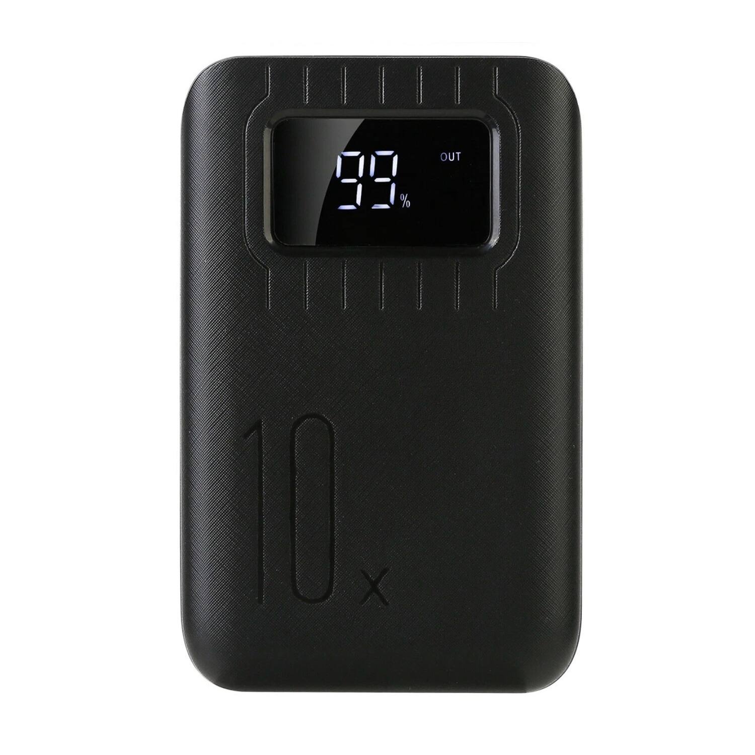 Front. Home Collection - 10000mAh Portable Power Bank with Dual USB Ports, LCD Display & LED Flashlight Black - Black.