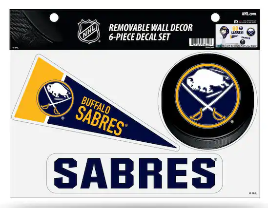 NHL.com
NHL
REMOVABLE WALL DECOR
6-PIECE DECAL SET
BUFFALO SABRES
SABRES
GO SABRES!
SABRES
ITEMS NOT SHOWN ACTUAL SIZE