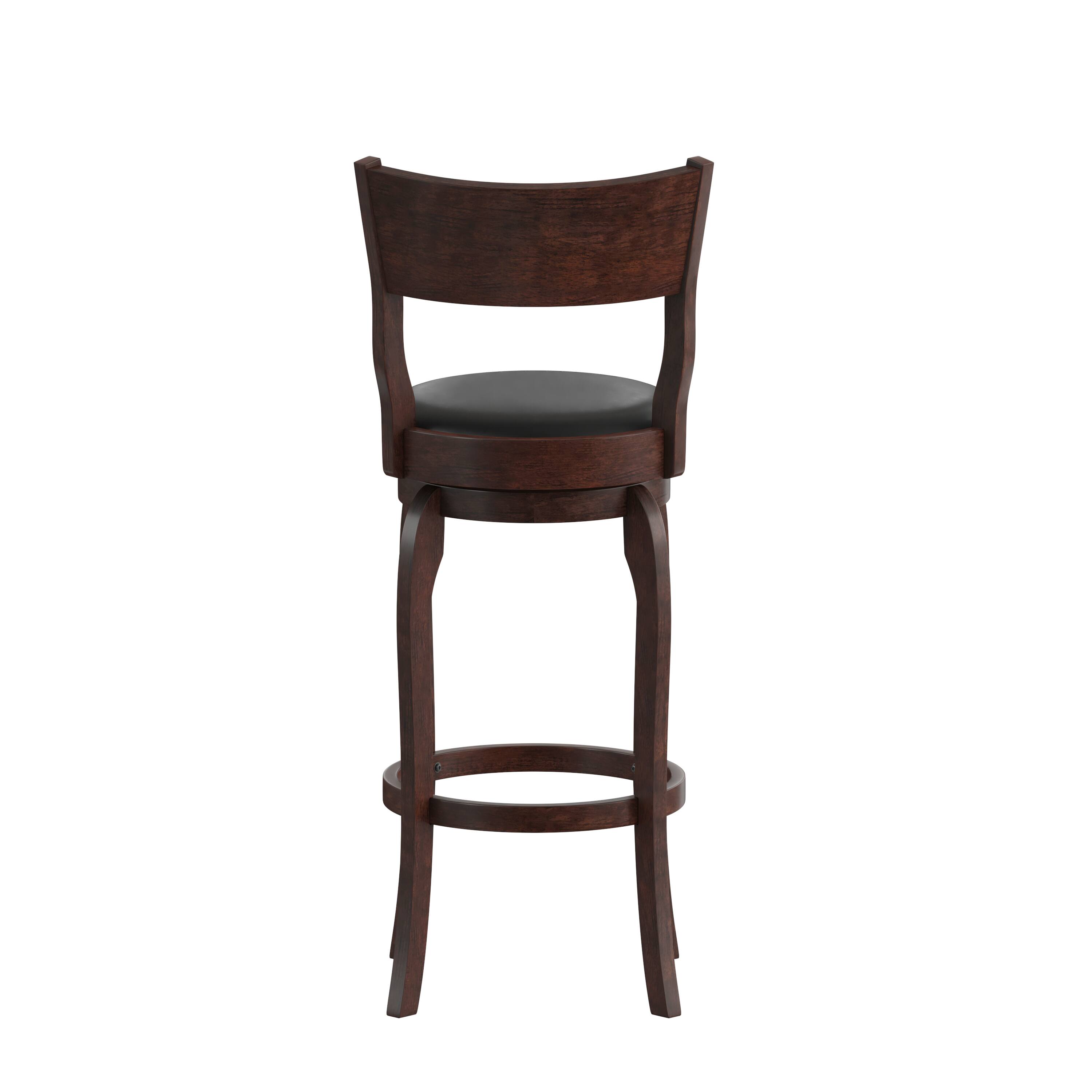 Alt View 7. Emma + Oliver - Cale Classic Pub Style Swivel Wooden Barstool with Padded Faux Leather Seat - Black Vinyl/Espresso Frame.