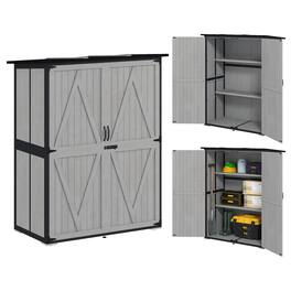 Outsunny - Outdoor Storage Cabinet, Wood Garden Tool Shed with Steel Frame and Asphalt Roof, Garden Storage Shed with 2 Shelves