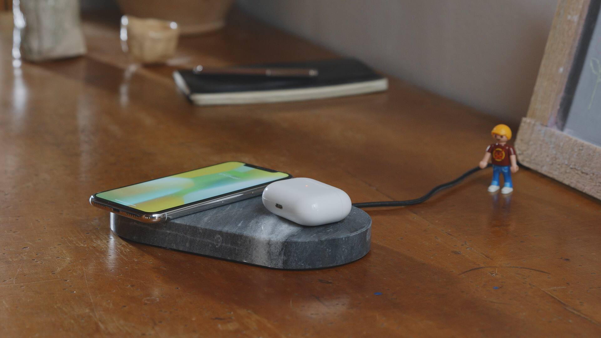 Alt View 17. Einova - Eggtronic Stone 10W Dual Wireless Charging Pad for Qi-enabled Devices - Black Marble.