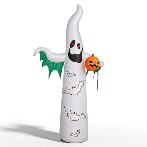Alt View 1. Winado - 12FT Halloween Inflatable Lighted Ghost with Pumpkin, Flashing Bat for Outdoor Holiday Party Yard Garden Decorations - White.