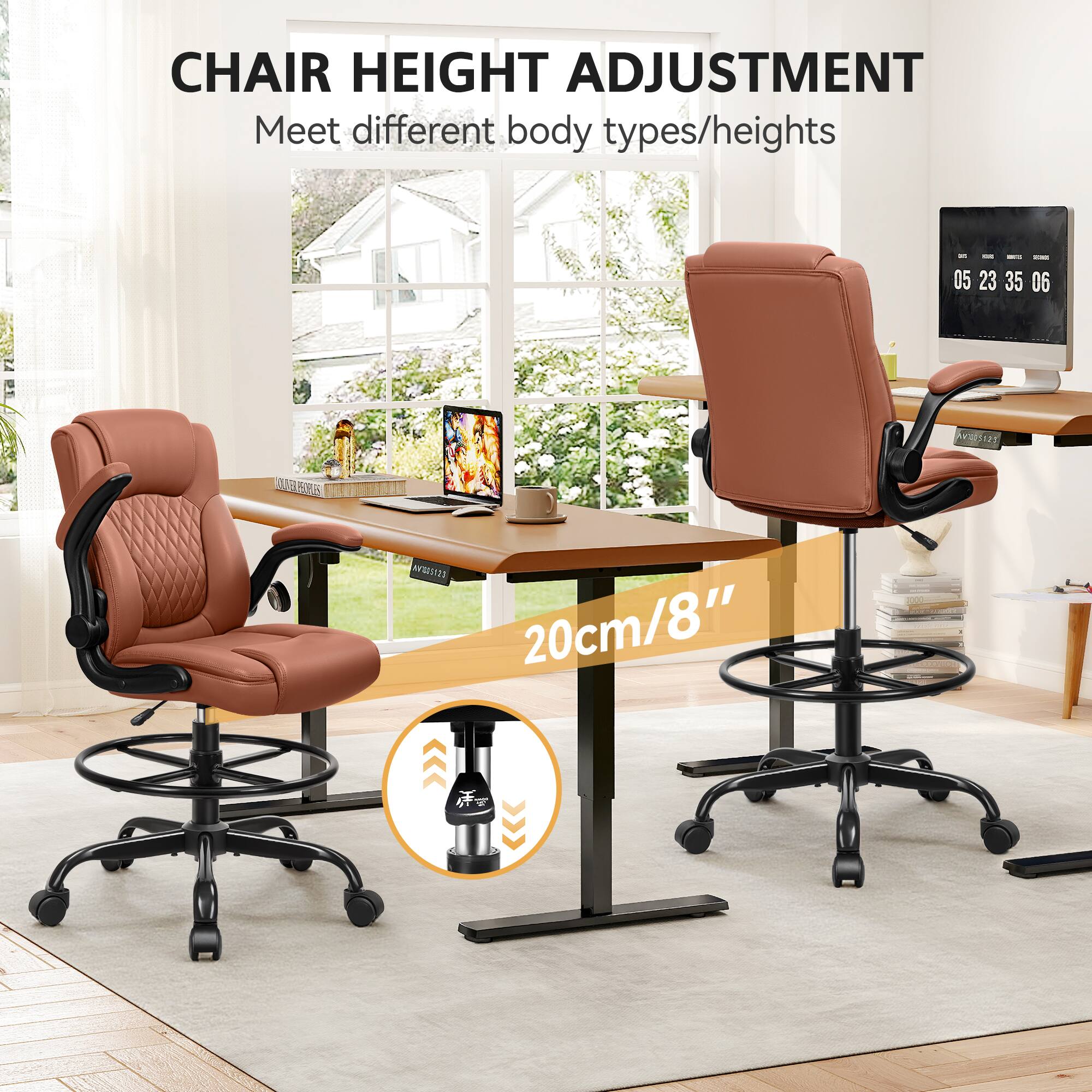 CHAIR HEIGHT ADJUSTMENT  
Meet different body types/heights  

20cm/8"