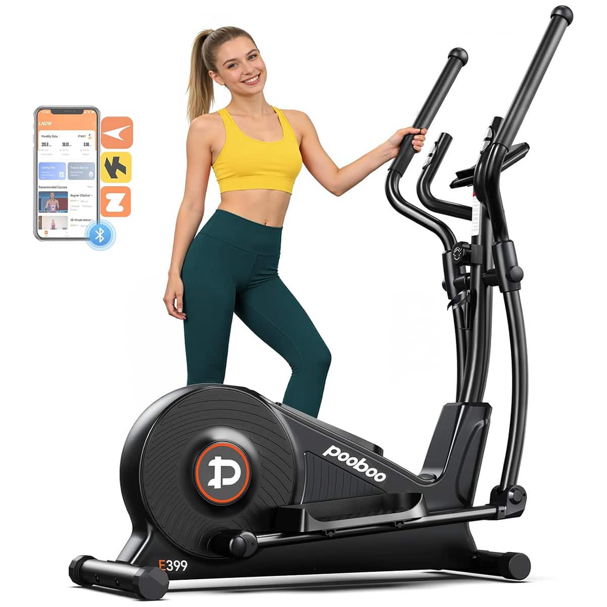 Pooboo - Magnetic Elliptical Machine for Home,Quiet 16-Level Resistance, 15.5" Stride, LCD Monitor&350lbs Capacity - Black