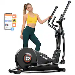 Pooboo - Magnetic Elliptical Machine for Home,Quiet 16-Level Resistance, 15.5" Stride, LCD Monitor&350lbs Capacity - Black