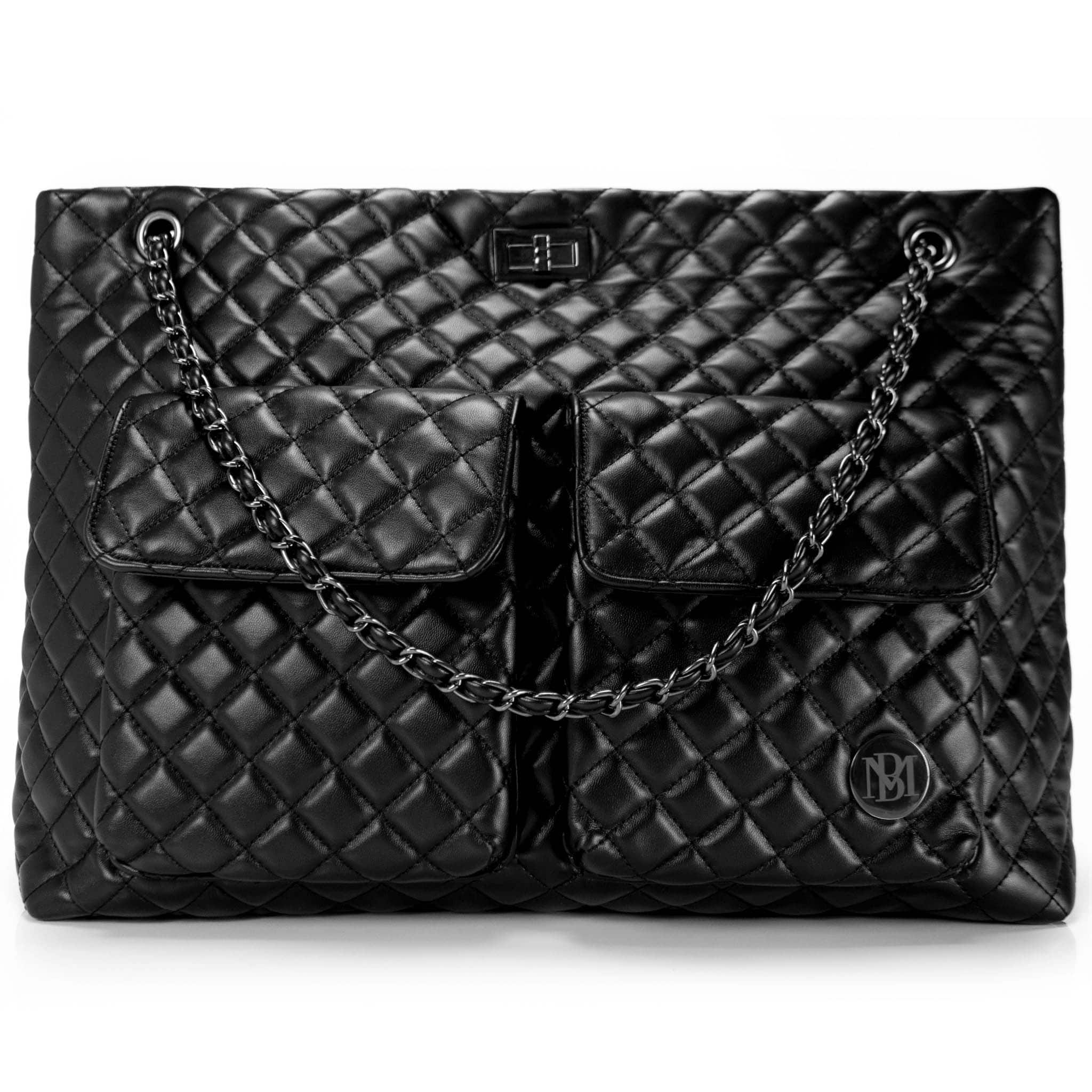 Front. Badgley Mischka - BADGLEY MISCHKA Diana Quilted Vegan Leather Weekender Duffel Bag | Black - Black.