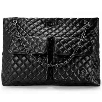 Front. Badgley Mischka - BADGLEY MISCHKA Diana Quilted Vegan Leather Weekender Duffel Bag | Black - Black.