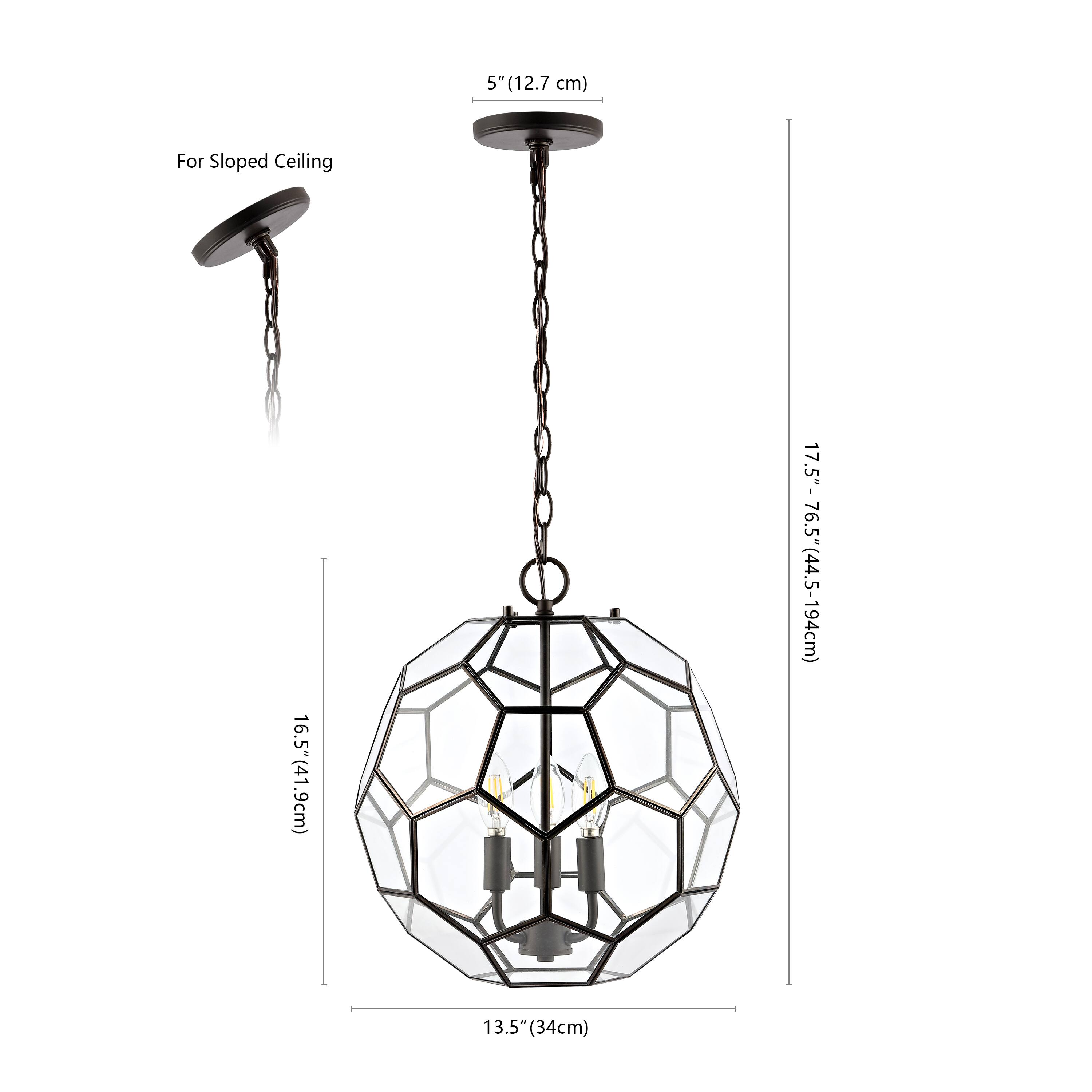 5" (12.7 cm) For Sloped Ceiling  
16.5" (41.9 cm)  
17.5" - 76.5" (44.5-194 cm)  
13.5" (34 cm)