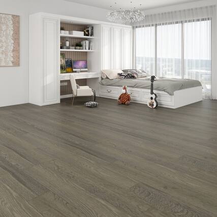 Front. Dotfloor - Superoak SEKET Laminate Flooring - 48"x7.7" Planks, 8 Planks/Box (20.56 sq ft/Box), 12mm Thick, AC4 Wear Rating - Gray Oak.
