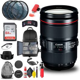 Canon - EF 24-105mm f/4L IS II USM Lens (1380C002) + Filter Kit + BackPack Starter Bundle - Black