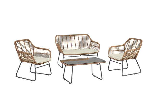 Front. Manhattan Comfort - Antibes Modern 4-Piece Patio Conversation Set - Tan and Cream.
