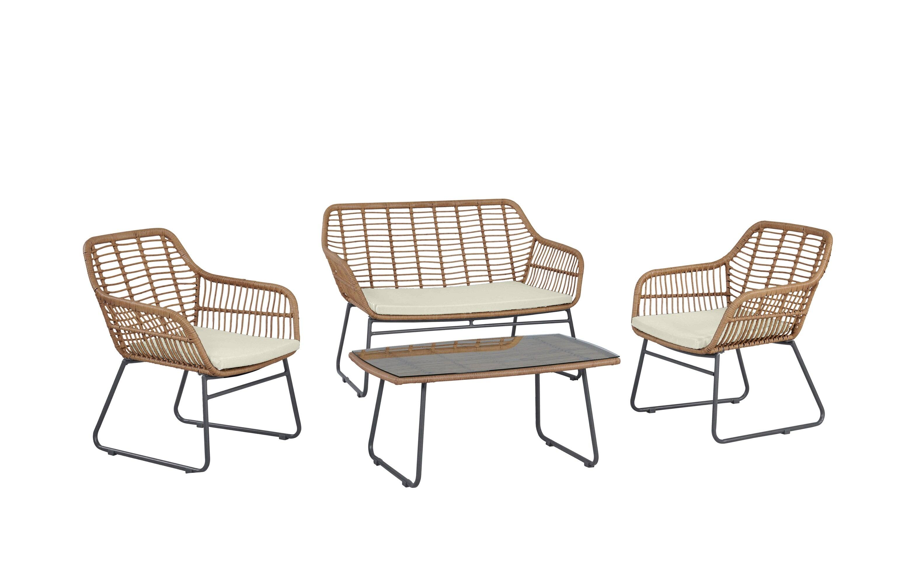 Front. Manhattan Comfort - Antibes Modern 4-Piece Patio Conversation Set - Tan and Cream.