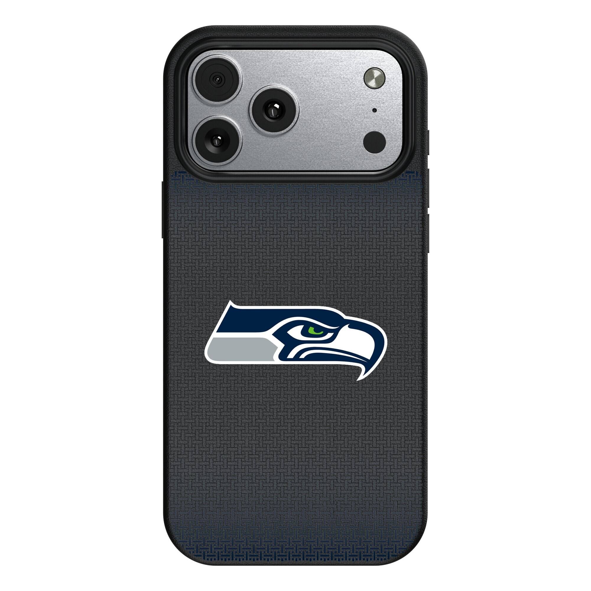 Front. Keyscaper - Seattle Seahawks Linen Logo iPhone Magnetic Bump Case - 17 Pro Max - Black.