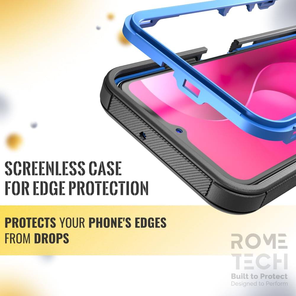 SCREENLESS CASE FOR EDGE PROTECTION  
PROTECTS YOUR PHONE'S EDGES FROM DROPS  

ROME TECH  
Built to Protect  
Designed to Perform