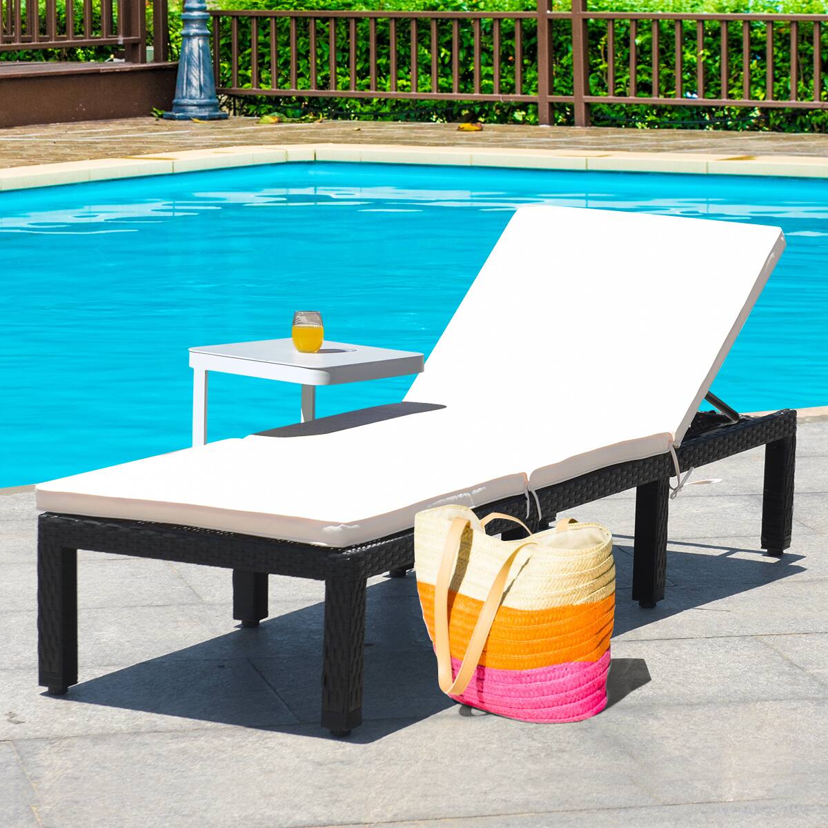 Alt View 3. Costway - Patio Lounge Chaise Couch Cushioned Rattan Height Adjustable Garden - White.